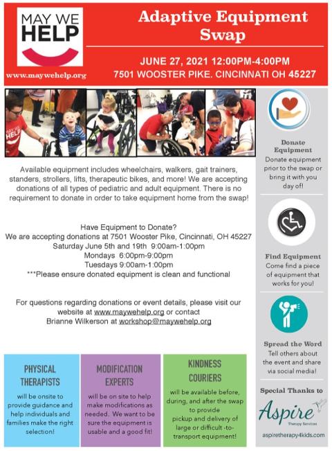 This is an info graphic from May We Help about their Adaptive Equipment Swap. 